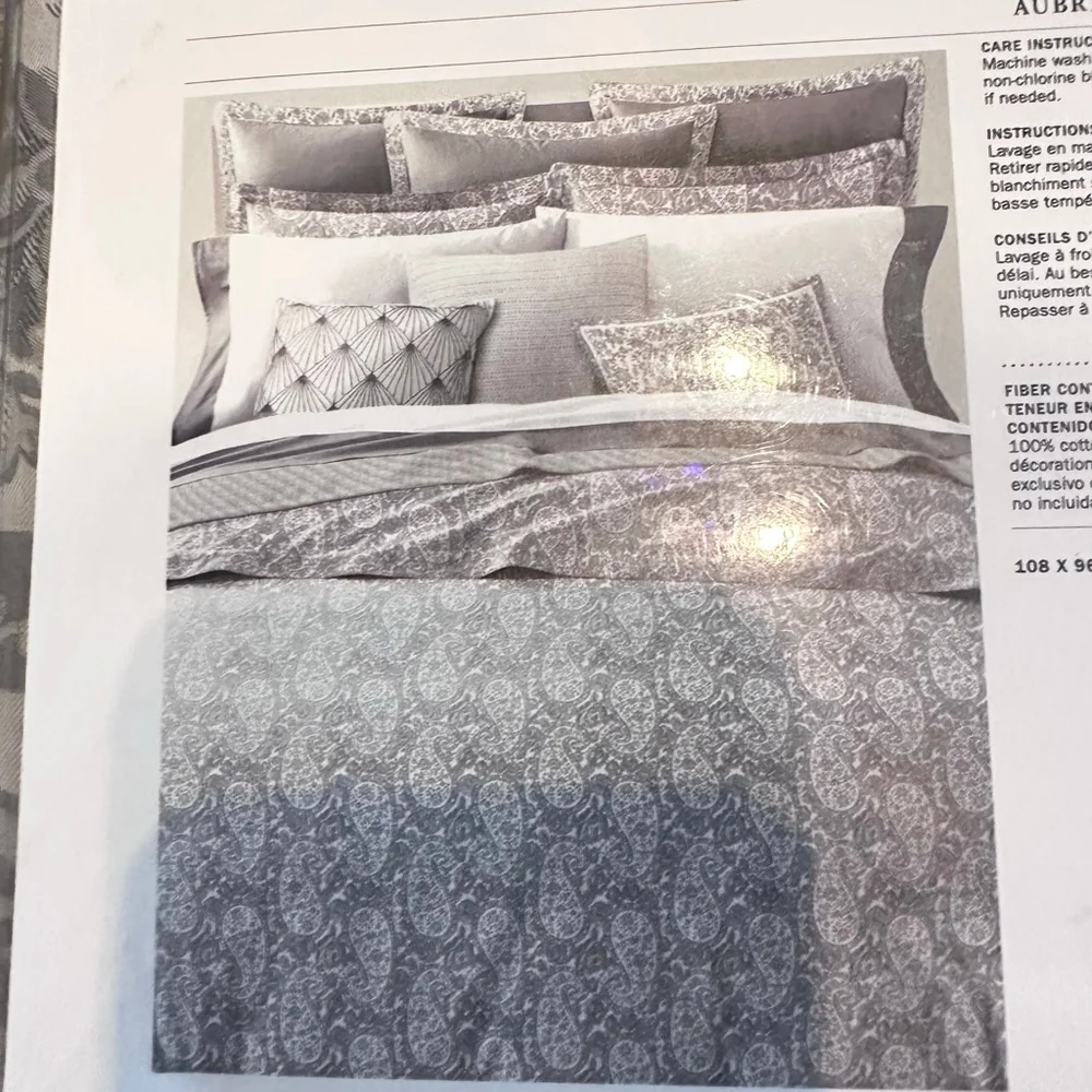 NIP Ralph Lauren Home Graphic Gray Aubree Paisley King Duvet Cover 100% Cotton